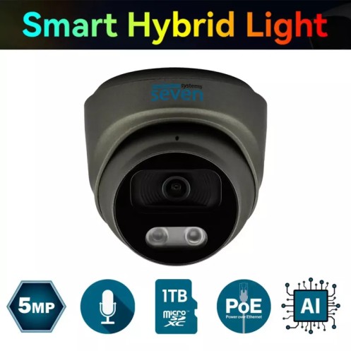 IP-відеокамера 5 Мп SEVEN IP-7215PA-DL black 2,8 мм з розумним подвійним підсвічуванням (Україна)
