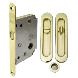 Комплект для раздвижных дверей RDA (ручка SL-155 + замок RDA с отв планкой 4120) полированная латунь 