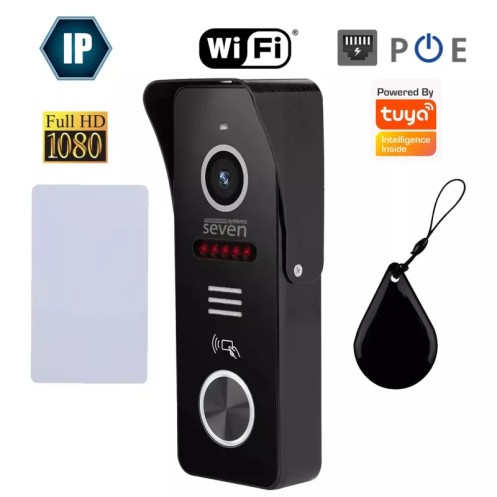 IP-панель вызова со встроенным считывателем карт MIFARE SEVEN CP-7500FHD-Wi-Fi черный (Украина)