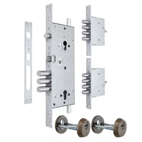 Дверной двухсистемный врезной замок MUL-T-LOCK 3-WAY DIN+DIN 415G CR SATIN_NICKEL UNIV BS63мм 2_protectors SP