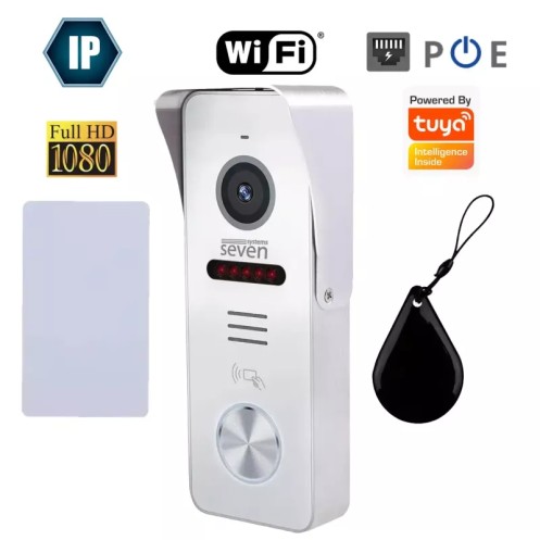 IP-панель вызова со встроенным считывателем карт MIFARE SEVEN CP-7500FHD-Wi-Fi белый (Украина)