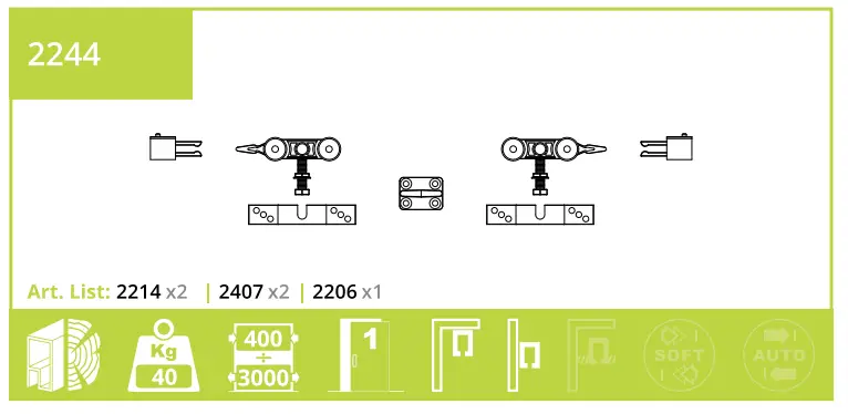 Розсувна система VILLES 2244 для дверей 40 кг (Італія)